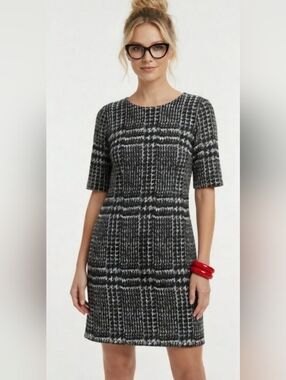 Talbots Black &  Cream Long Sleeve Petite Dress (Size:8p)